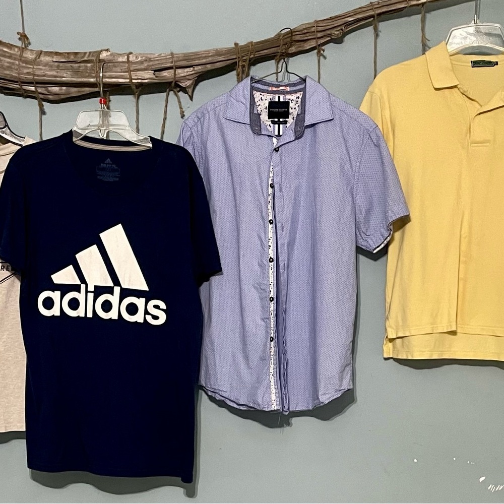 4 Men’s Shirts Size Small 2 Dress Shirts 2 T-shirts Yellow, Blue & Grey Adidas - Picture 2 of 10